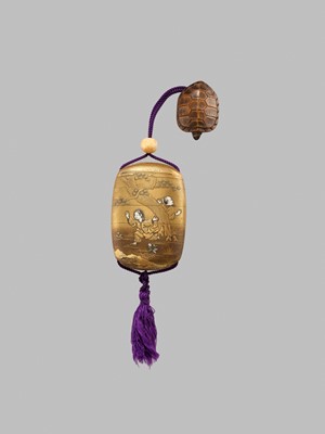 Lot 345 - A FINE FOUR-CASE GOLD LACQUER INRO WITH YOKO AND THE TIGER