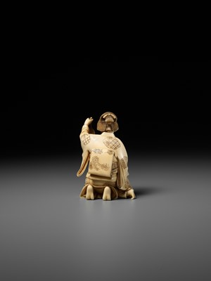 Lot 167 - TAIMIN: AN IVORY OKIMONO OF A MOTHER AND CHILD