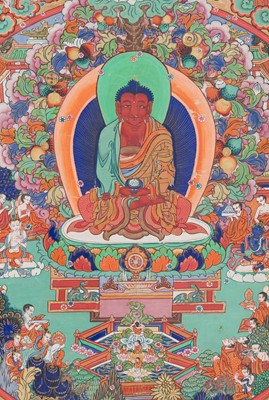 A FINE THANGKA DEPICTING AMITABHA IN HIS HEAVENLY REALM, 20TH CENTURY