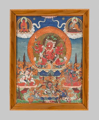 Lot 1109 - A FINE THANGKA DEPICTING HAYAGRIVA, 19TH CENTURY