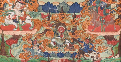 Lot 1109 - A FINE THANGKA DEPICTING HAYAGRIVA, 19TH CENTURY