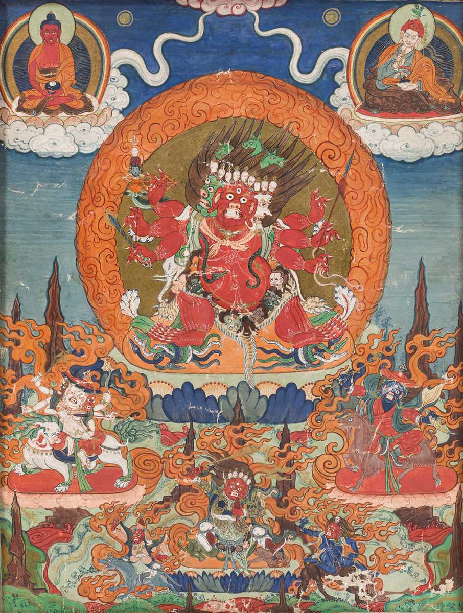 Lot 1109 - A FINE THANGKA DEPICTING HAYAGRIVA, 19TH CENTURY