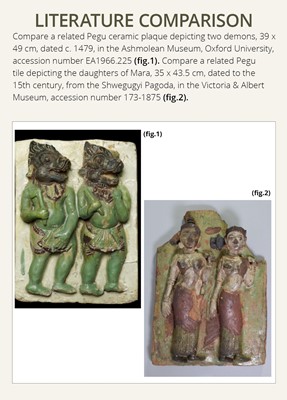 A GLAZED POTTERY TILE DEPICTING THE TWO DAUGHTERS OF MARA, PEGU KINGDOM, 15TH-16TH CENTURY