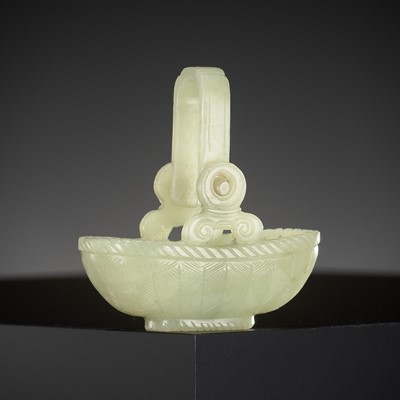 Lot 110 - A YELLOW JADE CARVING OF A BASKET WITH MOVABLE HANDLE, CHINA, 18TH CENTURY