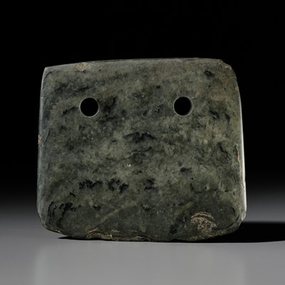 Lot 40 - A SPINACH-GREEN JADE AXE BLADE, FU, NEOLITHIC PERIOD