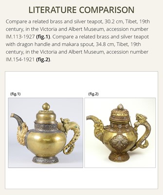 Lot 7 - A PARCEL-GILT AND SILVER-APPLIED COPPER RITUAL TEAPOT