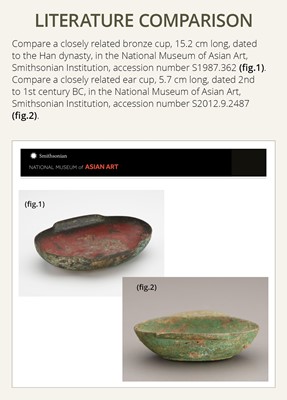 Lot 996 - A BRONZE EAR CUP, HAN DYNASTY