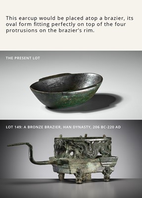 Lot 996 - A BRONZE EAR CUP, HAN DYNASTY