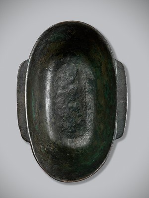Lot 996 - A BRONZE EAR CUP, HAN DYNASTY