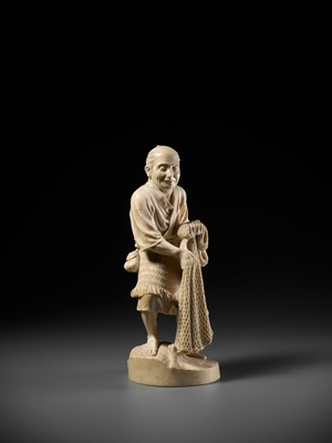 Lot 284 - HOKO: A FINE TOKYO SCHOOL IVORY OKIMONO OF AN ELDERLY FISHERMAN WITH HIS NET