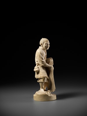 Lot 284 - HOKO: A FINE TOKYO SCHOOL IVORY OKIMONO OF AN ELDERLY FISHERMAN WITH HIS NET