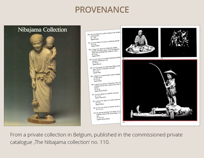 Lot 282 - SEISHU: A RARE IVORY OKIMONO OF A FISHERMAN REELING IN A FISH