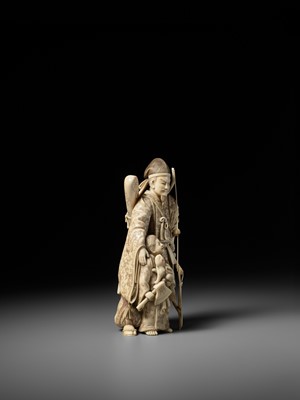 Lot 145 - HOMEI: A SUPERB TOKYO-SCHOOL IVORY OKIMONO OF MINAMOTO NO YORIMITSU AND KINTARO