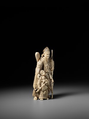 Lot 145 - HOMEI: A SUPERB TOKYO-SCHOOL IVORY OKIMONO OF MINAMOTO NO YORIMITSU AND KINTARO