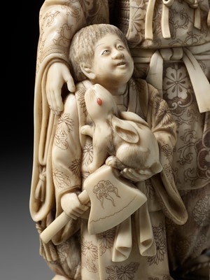 Lot 145 - HOMEI: A SUPERB TOKYO-SCHOOL IVORY OKIMONO OF MINAMOTO NO YORIMITSU AND KINTARO