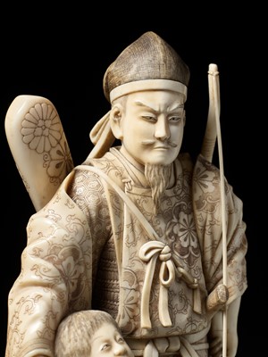 Lot 145 - HOMEI: A SUPERB TOKYO-SCHOOL IVORY OKIMONO OF MINAMOTO NO YORIMITSU AND KINTARO