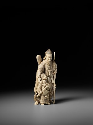 Lot 145 - HOMEI: A SUPERB TOKYO-SCHOOL IVORY OKIMONO OF MINAMOTO NO YORIMITSU AND KINTARO