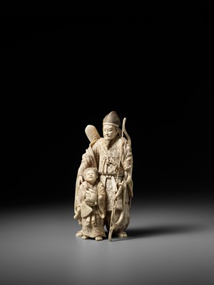 Lot 145 - HOMEI: A SUPERB TOKYO-SCHOOL IVORY OKIMONO OF MINAMOTO NO YORIMITSU AND KINTARO