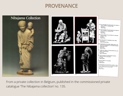 Lot 285 - ICHIYOSAI SOKO: A RARE IVORY OKIMONO DEPICTING A KISERU (PIPE) MAKER WITH HIS SON