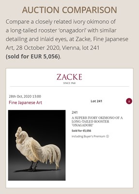Lot 152 - A GROUP OF IVORY OKIMONO DEPICTING ROOSTERS WITH HEN