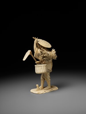 Lot 279 - KOICHI: AN IVORY OKIMONO OF A FARMER