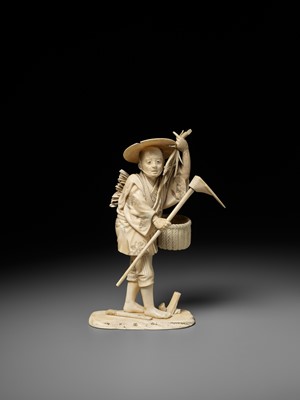 Lot 279 - KOICHI: AN IVORY OKIMONO OF A FARMER
