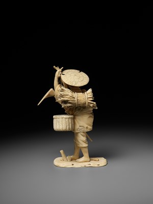 Lot 279 - KOICHI: AN IVORY OKIMONO OF A FARMER