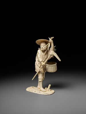 Lot 279 - KOICHI: AN IVORY OKIMONO OF A FARMER