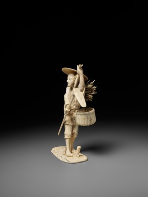 Lot 279 - KOICHI: AN IVORY OKIMONO OF A FARMER