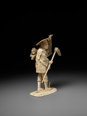 Lot 279 - KOICHI: AN IVORY OKIMONO OF A FARMER