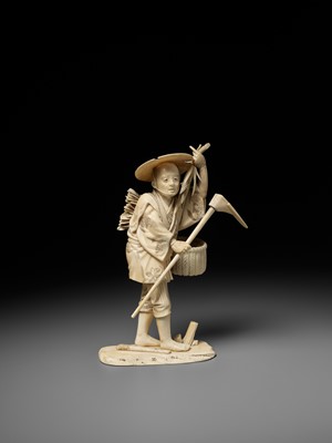 Lot 279 - KOICHI: AN IVORY OKIMONO OF A FARMER