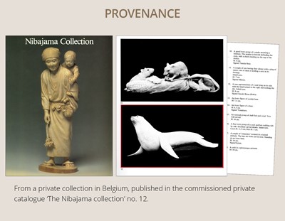 Lot 149 - ITASAKA KASON: A VERY RARE IVORY OKIMONO DEPICTING A RECUMBENT SEA LION