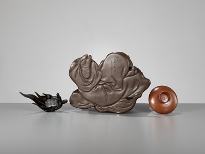 Lot 105 - A SUPERB BRONZE OKIMONO OF A SHOJO, A COLLABORATION BETWEEN THREE METALWORKERS