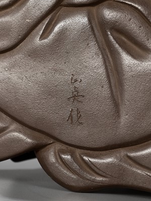 Lot 105 - A SUPERB BRONZE OKIMONO OF A SHOJO, A COLLABORATION BETWEEN THREE METALWORKERS