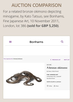 Lot 105 - A SUPERB BRONZE OKIMONO OF A SHOJO, A COLLABORATION BETWEEN THREE METALWORKERS