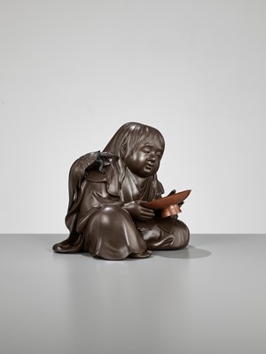 Lot 105 - A SUPERB BRONZE OKIMONO OF A SHOJO, A COLLABORATION BETWEEN THREE METALWORKERS