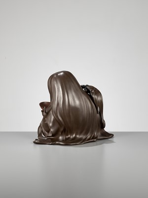 Lot 105 - A SUPERB BRONZE OKIMONO OF A SHOJO, A COLLABORATION BETWEEN THREE METALWORKERS