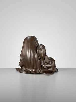 Lot 105 - A SUPERB BRONZE OKIMONO OF A SHOJO, A COLLABORATION BETWEEN THREE METALWORKERS