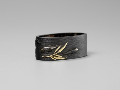 Lot 99 - IWAMOTO RYOKAN: A FINE IWAMOTO SCHOOL SHAKUDO AND GOLD FUCHI AND KASHIRA WITH AQUATIC LIFE