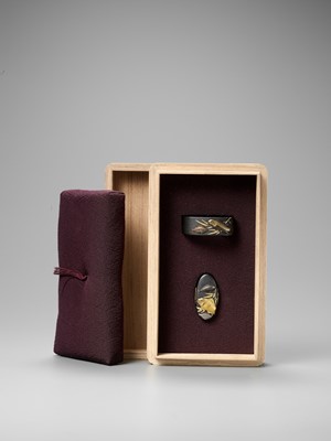Lot 99 - IWAMOTO RYOKAN: A FINE IWAMOTO SCHOOL SHAKUDO AND GOLD FUCHI AND KASHIRA WITH AQUATIC LIFE