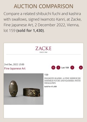 Lot 99 - IWAMOTO RYOKAN: A FINE IWAMOTO SCHOOL SHAKUDO AND GOLD FUCHI AND KASHIRA WITH AQUATIC LIFE