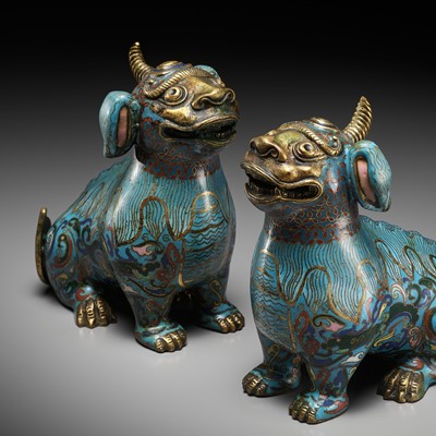 Lot 257 - A PAIR OF GILT-BRONZE AND CLOISONNÉ ENAMEL LUDUAN, CHINA, 18TH – 19TH CENTURY