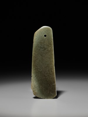 Lot 1008 - AN ARCHAIC CEREMONIAL JADE BLADE, YUE, NEOLITHIC PERIOD TO SHANG DYNASTY
