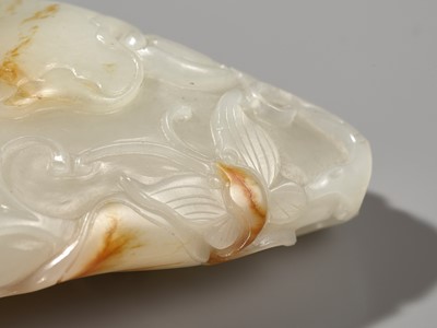 Lot 44 - A WHITE AND RUSSET JADE ‘GOURD AND BUTTERFLY’ SNUFF BOTTLE, CHINA, 18TH CENTURY