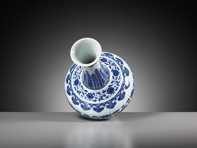 Lot 277 - A BLUE AND WHITE ‘MING-STYLE’ BOTTLE VASE, QIANLONG MARK AND PERIOD