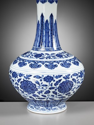 Lot 212 - A BLUE AND WHITE ‘MING-STYLE’ BOTTLE VASE, QIANLONG MARK AND PERIOD