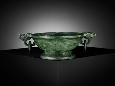 Lot 108 - A SPINACH-GREEN JADE MARRIAGE BOWL, CHINA, 18TH CENTURY
