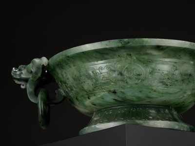 Lot 108 - A SPINACH-GREEN JADE MARRIAGE BOWL, CHINA, 18TH CENTURY