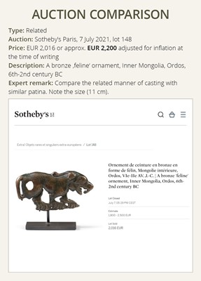 Lot 324 - AN ORDOS BRONZE ‘STAG’ PLAQUE, EASTERN ZHOU TO EARLY WESTERN HAN DYNASTY