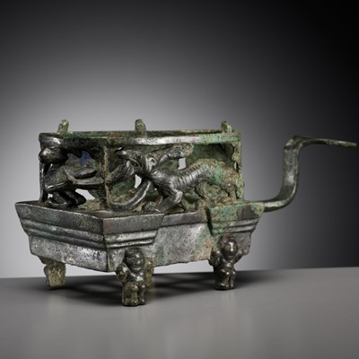 Lot 102 - A ‘FOUR AUSPICIOUS BEASTS’ (SI XIANG) BRONZE BRAZIER, HAN DYNASTY, CHINA, 206 BC-220 AD